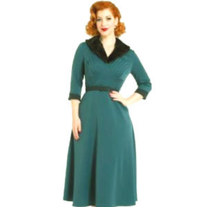 Voodoo Vixen Meredyth Fur collar Flare Dress